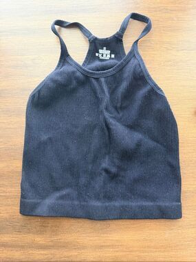 No Brand Women's Size M Black Ribbed Knit Tank Top Shirt Cropped Top